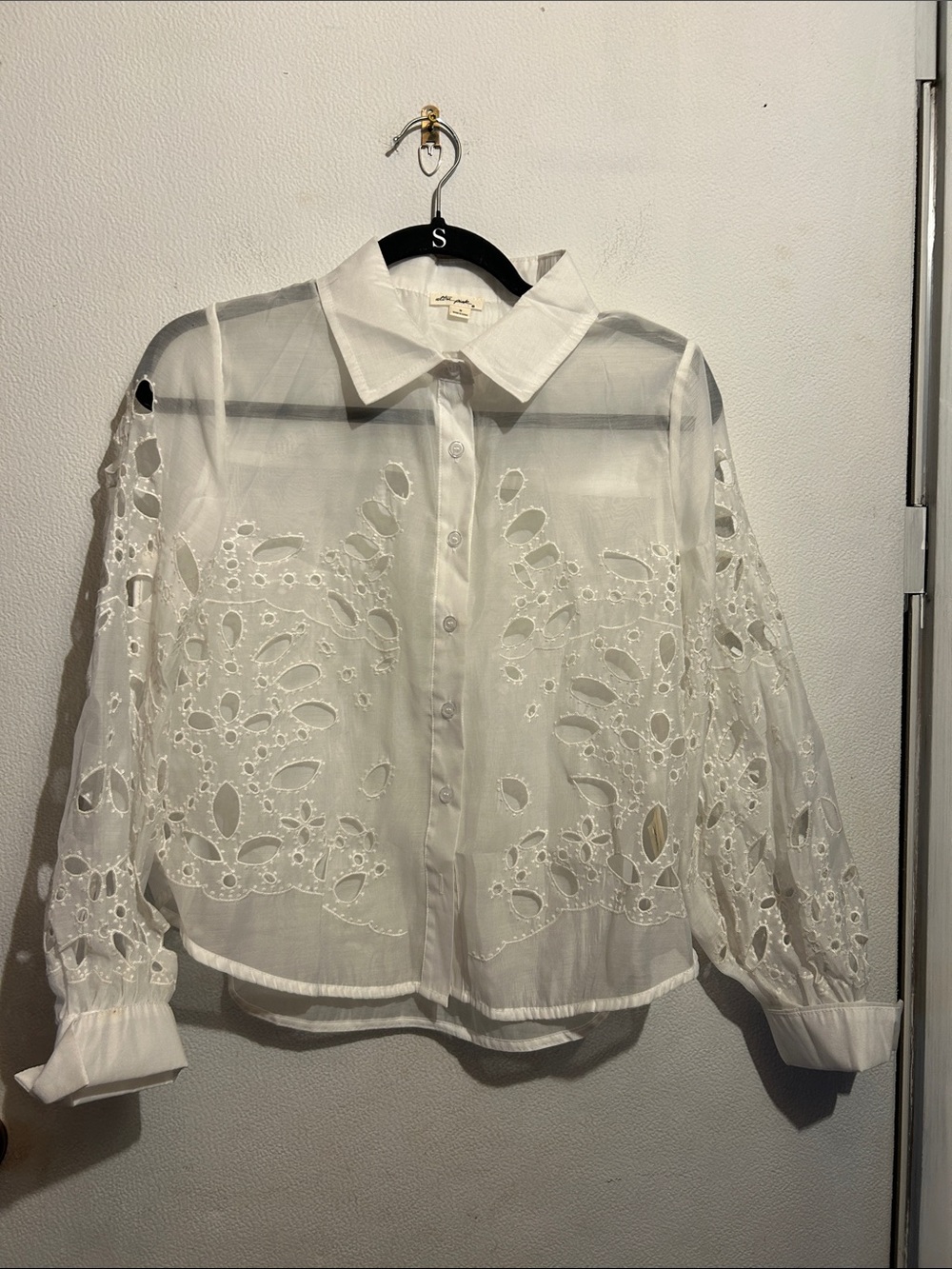 Ultra Pink White Eyelet Button-Down Blouse